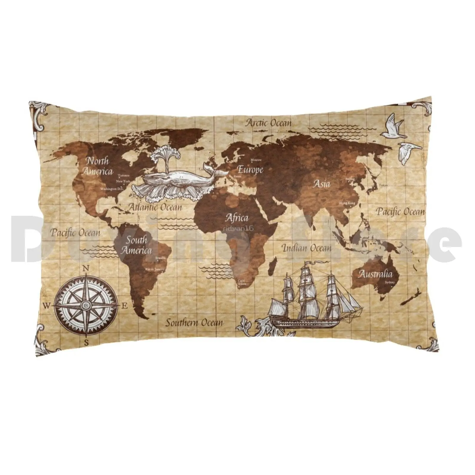 Pirate Bay Secret Map Pillow Case Printed 35x50 World Map Old Map Map Maps History Map Historical Map