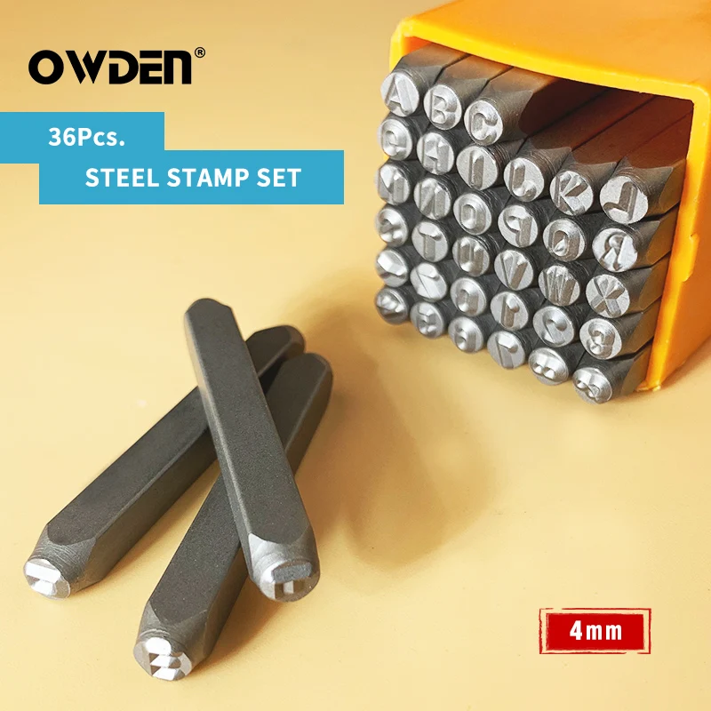 OWDEN 36Pcs 4mm Steel Metal Stamp Set for Jewelry Craft Stamping Punch Tool Number and Letter Punch Kit