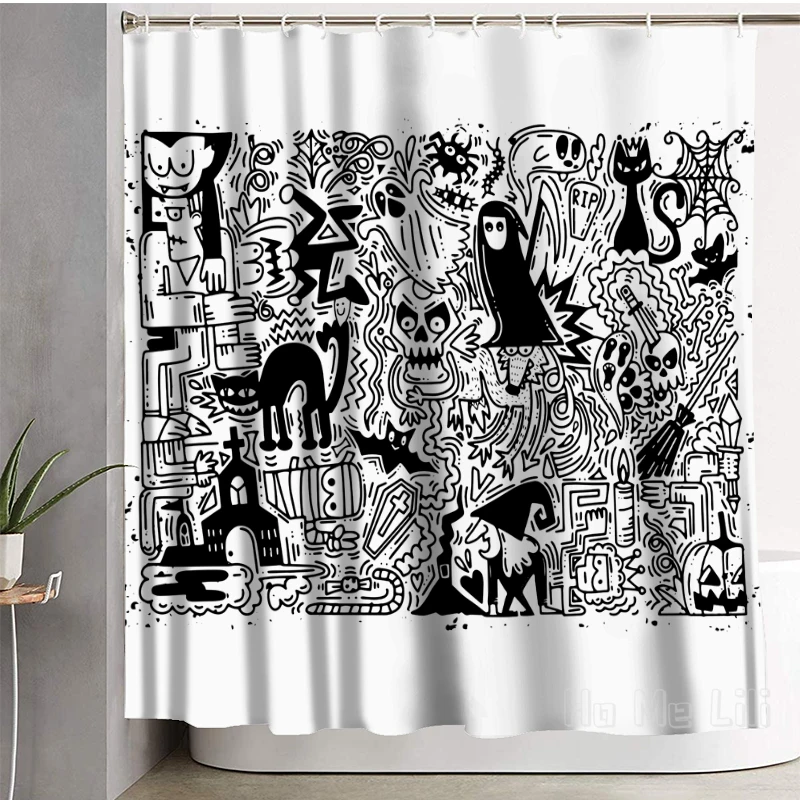 Halloween Ghost Doodle Shower Curtain Bathroom Accessories