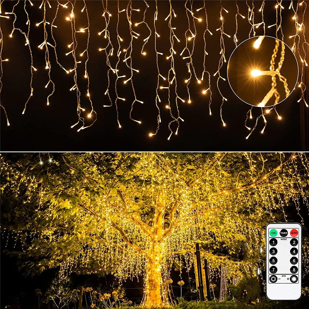 Christmas Lights For Outdoor 24MX0.6M 20 Droops 8 Mode Remote Twinkle Fairy String Light New Year Decorations 2025 Wedding Decor