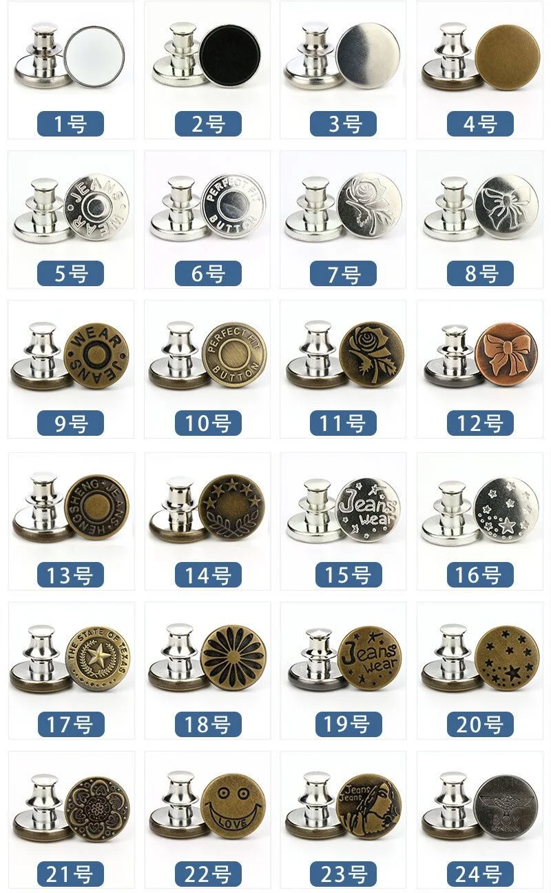 1000pcs/lot Alloy Detachable Buttons Jeans Clip Snap Button Perfect Fit Instant Universal Waist Replacement No Sew Type