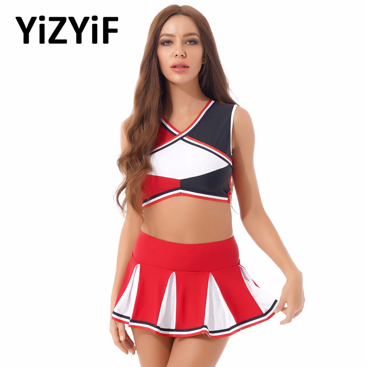 

Cheerleader Costume Schoolgirl Lingerie Women Sexy Role Play Costumes Sleeveless Crop Top with Pleated Skirt