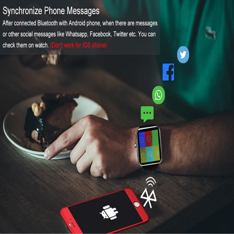 X6 compatível com bluetooth relógio inteligente com tela de toque da câmera apoio sim tf cartão facebook para iphone xiaomi telefone android