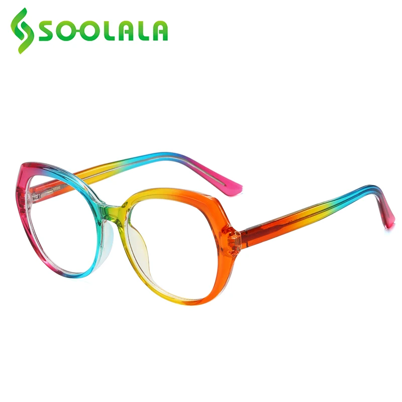 

SOOLALA Large Anti Blue Light Reading Glasses Women Full Frame Ladies Spring Hinged Clear Lens Farsighted Presbyopic Glasses