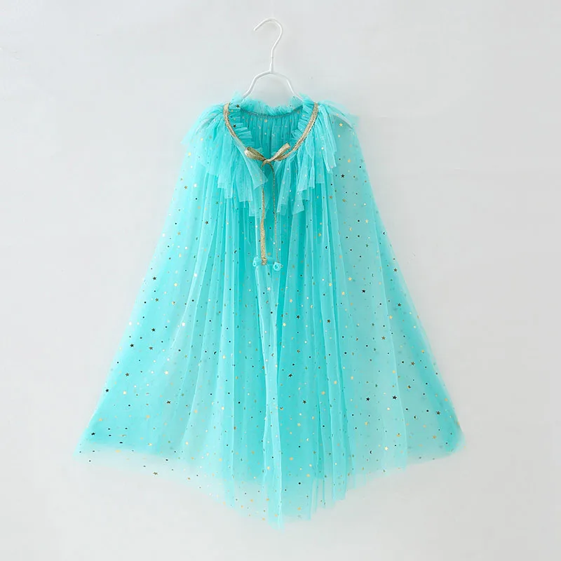 Little Girls Sequins Tulle Cape Children Princess Party Dress Up Cloaks Summer Thin Blue Pink White Halloween Birthday Costumes