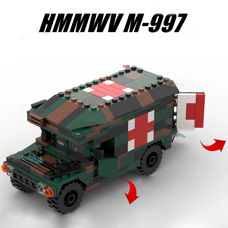 MOC Military Hummered Jeeped Rescue Car Army Vehicle Building Blocks Model US Figure Soldier Accessories WW2 Weapons Bricks Toys