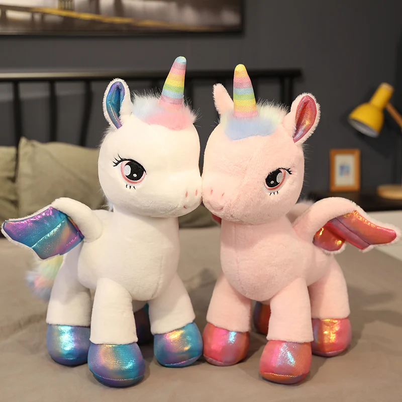 Hot Huggable New Giant Size Kawaii Unicorn Plush Toy Cute Rainbow Wings Stuffed Doll Animal Lovely Horse Toy For Girl Pillow Toy