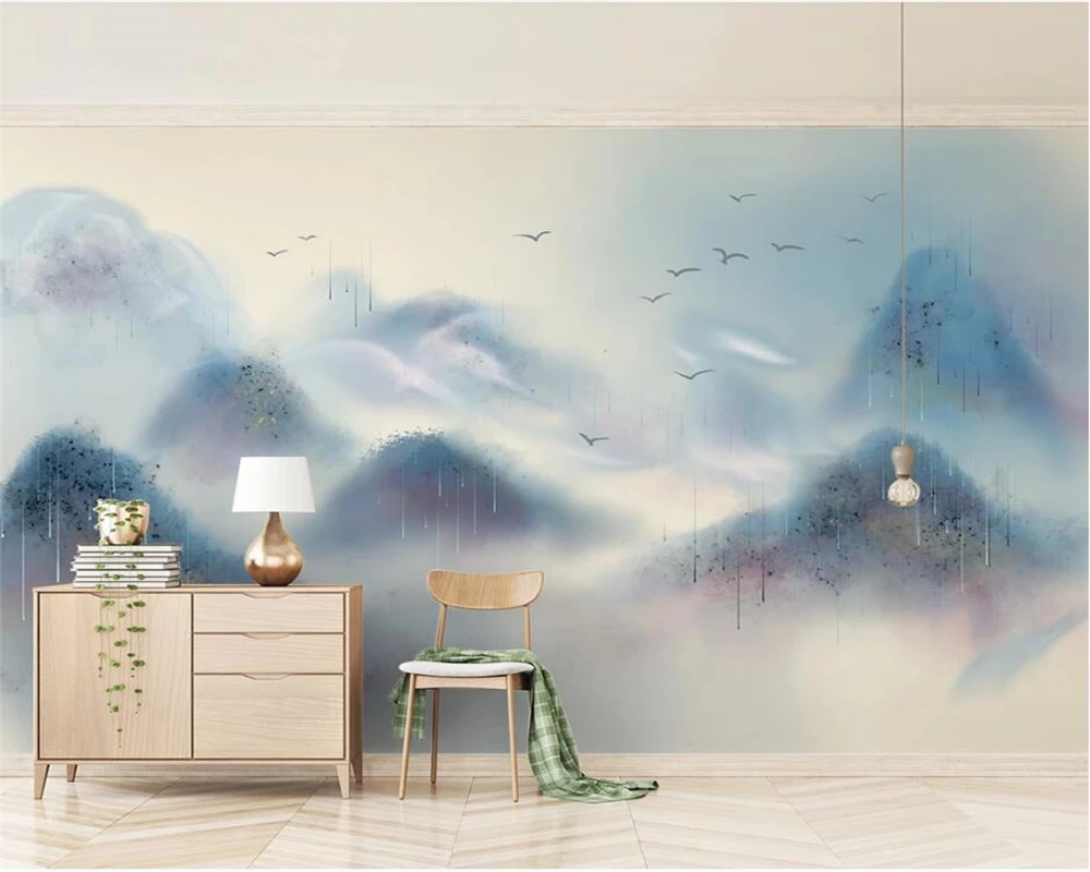 

Beibehang индивидуальные современные ручная роспись новые китайские художественные концепции цветные чернила пейзаж фон обои papier peint