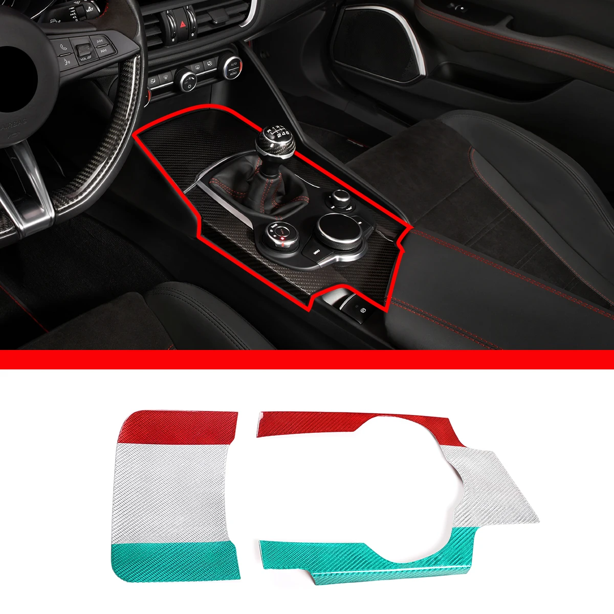 For 2017-2019 Alfa Romeo Giulia real carbon fiber central control cup cover decorative panel, automotive interior accessories