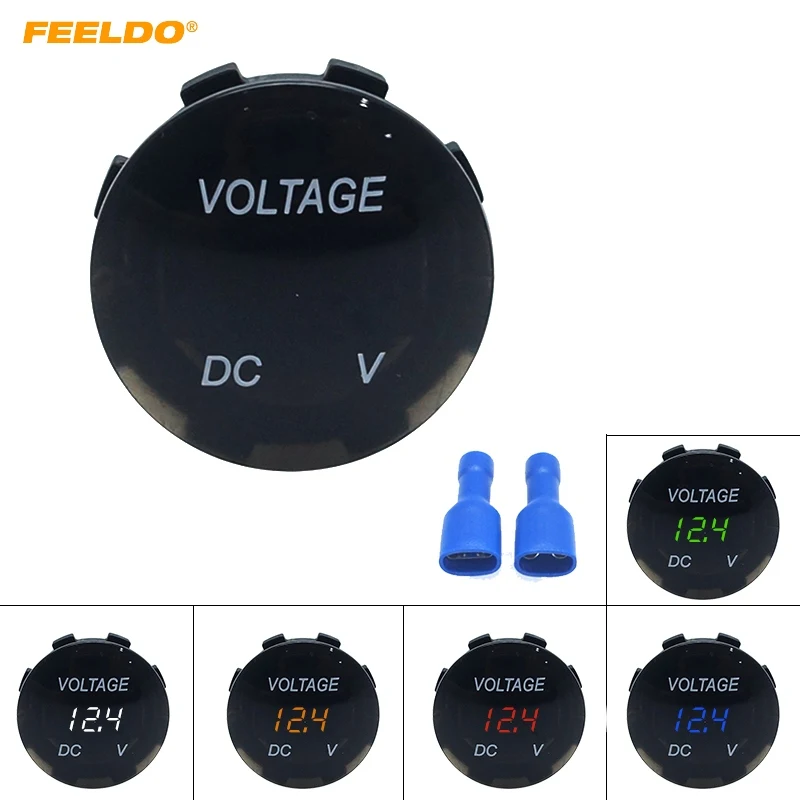 20Pcs Waterproof 5-Color LED Digital Display Voltmeter Socket For Auto Motorcycle Car Round Panel Voltage Meter Gauge Tester