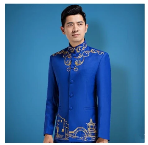 

male royal blue fashion slim costumes (Jacket+Pants) men's suit singer team prom performance dress choir star host stage wear