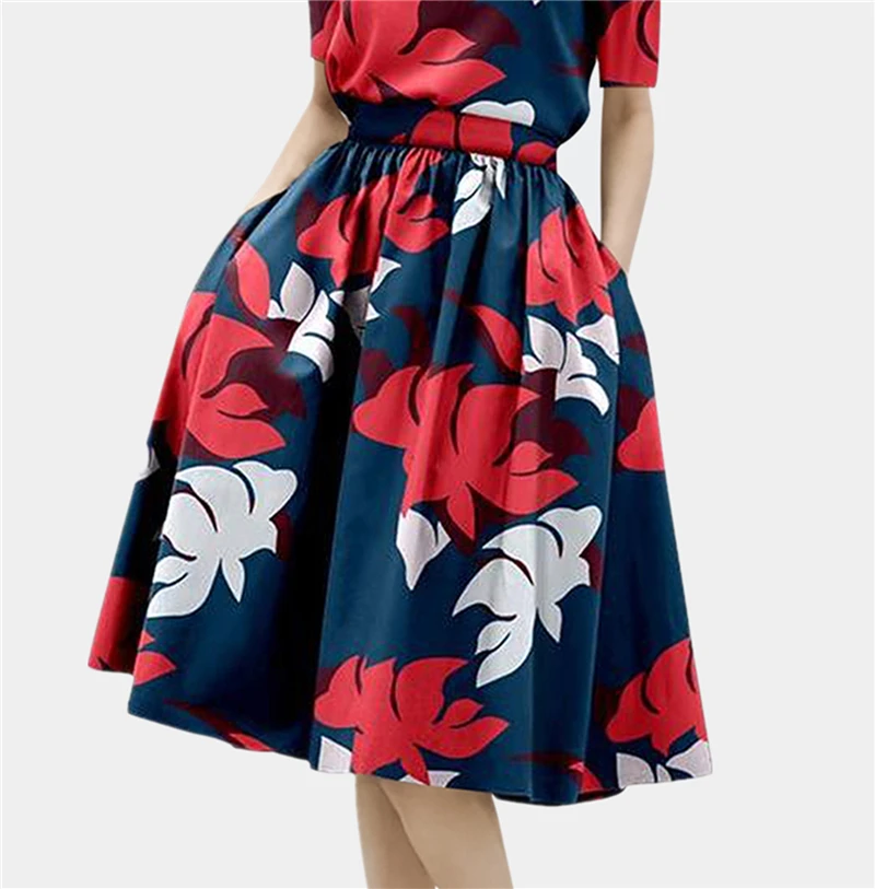 Women 2021 Summer Fashion Slash Neck Dew  Short Sleeve Flower Printed  Waisted Slim Draped A Line Office Party Knee Lenght Dress