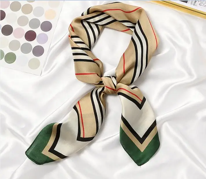 Yishine 70x70CM 3Colors New Women Multifunction Polyester Silk Scarf Elegant Stripes Printed Casual Satin Small Square Wraps