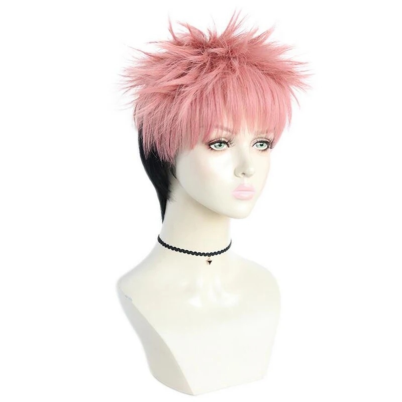 Parrucca corta Yuji Itadori 2 stili Costume Cosplay resistente al calore capelli sintetici juskeleton su Kaisen uomo donna parrucche da festa + cappellino parrucca