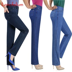 Vintage hoge taille jeans dames herfst herfst rechte lange denim broek dames 2020 plus size moeder zwart blauwe jeans broek broek