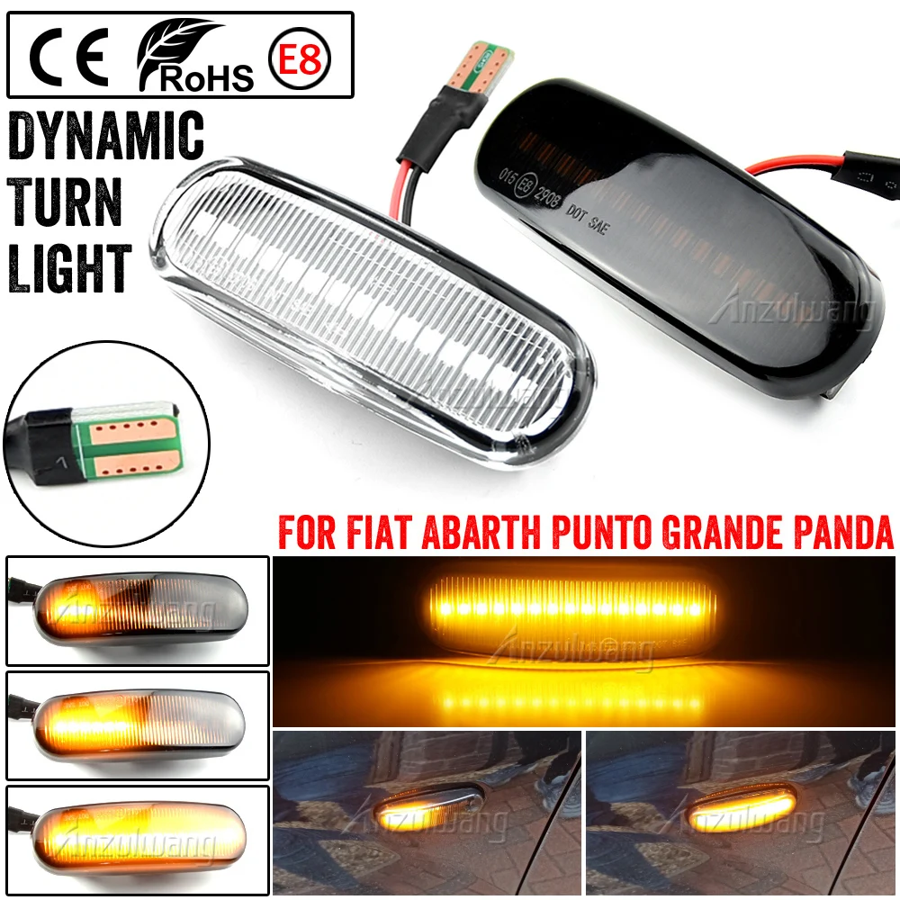 Dinâmico LED Side Marker Light, Lâmpada repetidora para Fiat Abarth Punto Grande Panda 199 Doblo Fiorino 3 Idea 350 Linea 323 110, 2pcs