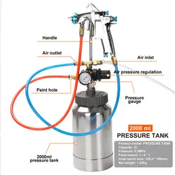 Tanque de pressão do equipamento do pulverizador e conjunto conjunto de conjunto arma w101 e sistema de tanque de 2 litros