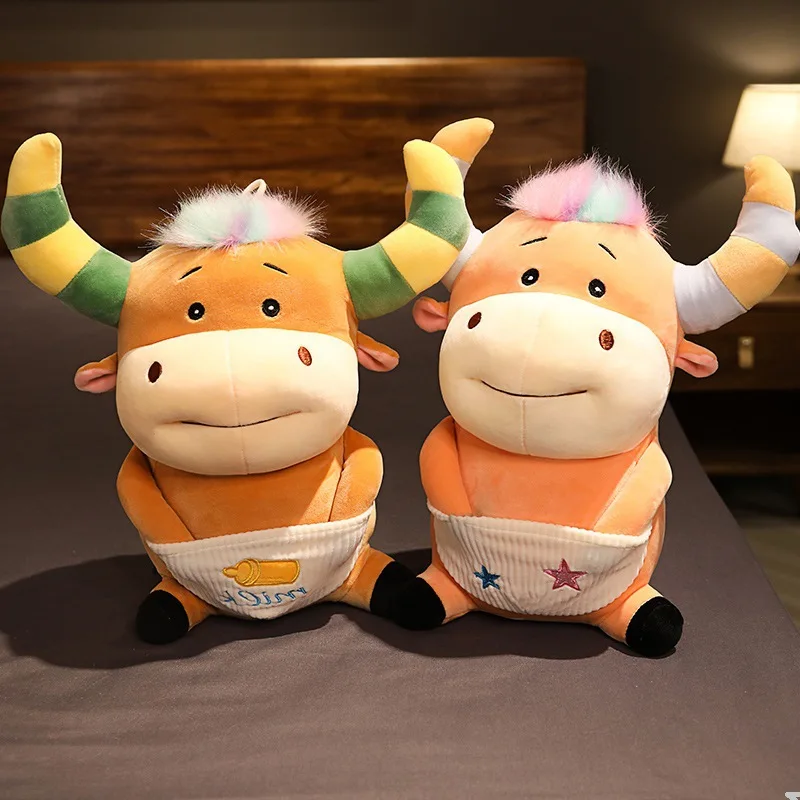 

2021 Creative Plush Toy Cute Cow Doll Soft Color Dressing Cow Pillow Hug The Year of The Ox Mascot Wholesale