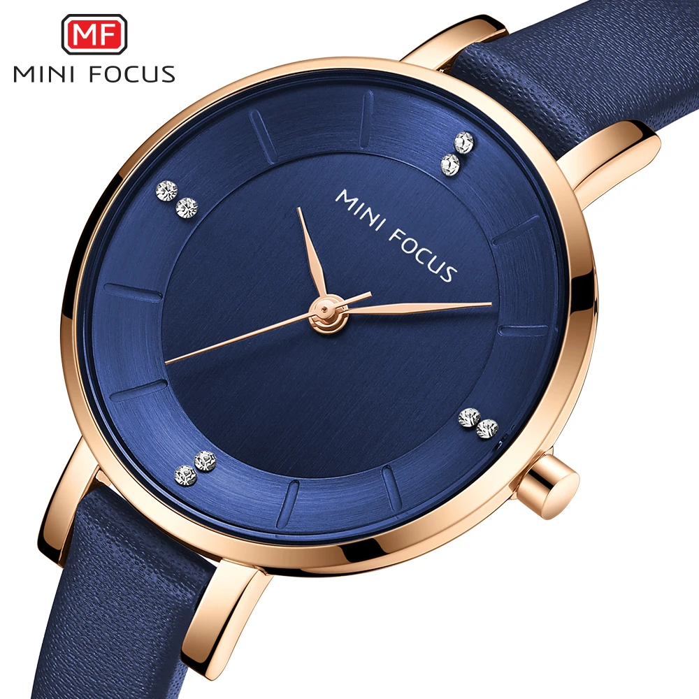 MINI FOCUS 2020 Fashion Luxury Women Watches Blue Leather Strap Quartz Watches Lady Waterproof Simple Wristwatch Relogio 0255