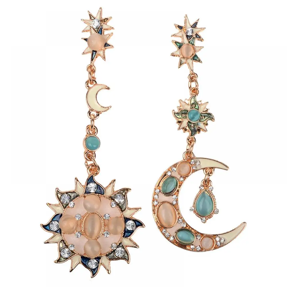 New Fashion Gold Star Sun God & Moon Crystal Rhinestone Stud Dangle Earrings Jewelry Gift Long Tassel Earrings Ear Drop Earrings