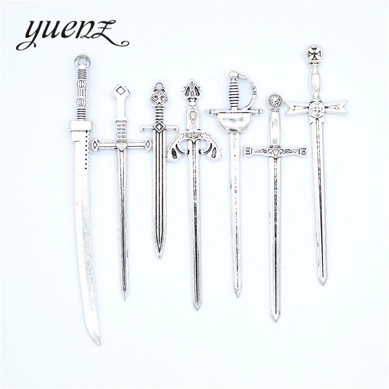 YuenZ Mixed Alloy Antique Knight Sword Charms for Jewelry Making DIY Handmade Weapons Personality Necklace Pendant U057