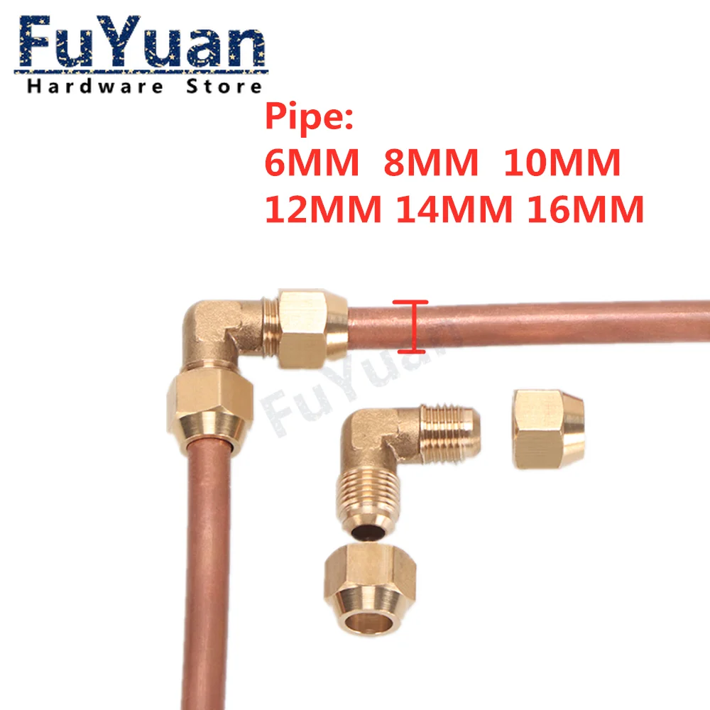 1pcs Flared Brass 90 degree Elbow Pipe Fittings 6mm 8mm 10mm 12mm Air Conditioning Extension Tool Connector Adapter