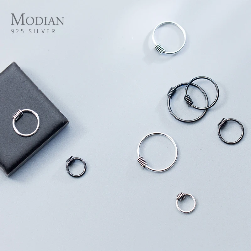 

MODIAN Authentic 925 Sterling Silver Black Different Size Fashion Hoop Earrings For Women Charm Korean Simple Silver Jewelry