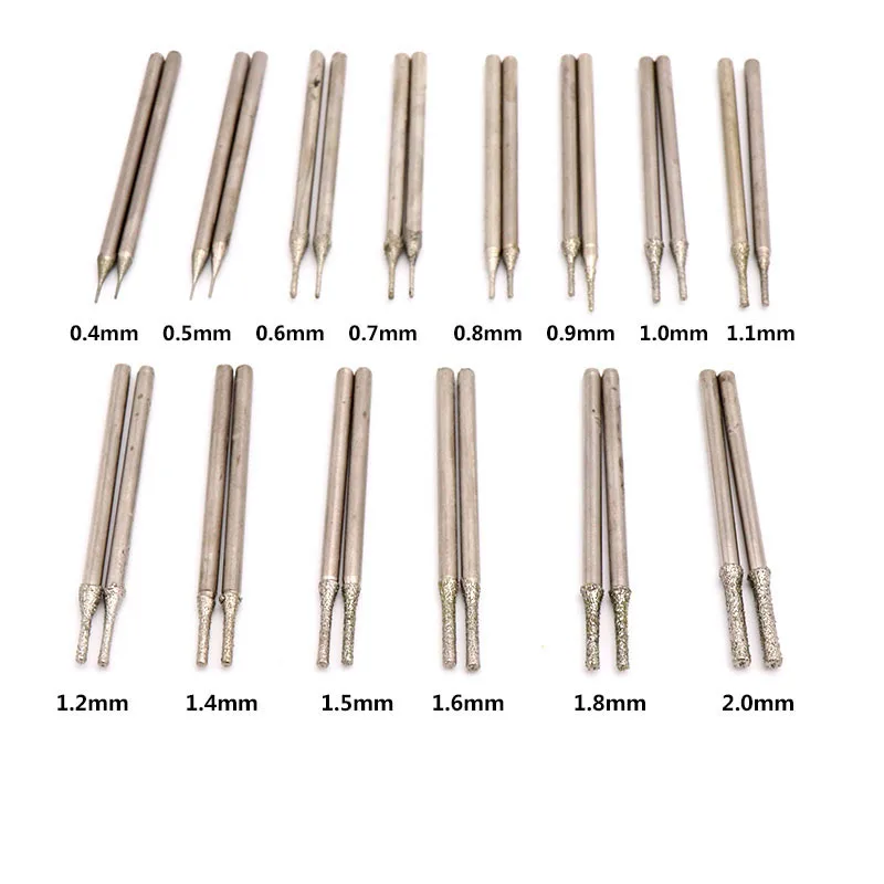 15 Buah 0.4 ~ 3.0Mm Dia 2.35Mm Diamond Grinding Burr Drill Bit Ukiran Polishing untuk Perhiasan Jade agate Jade Bor
