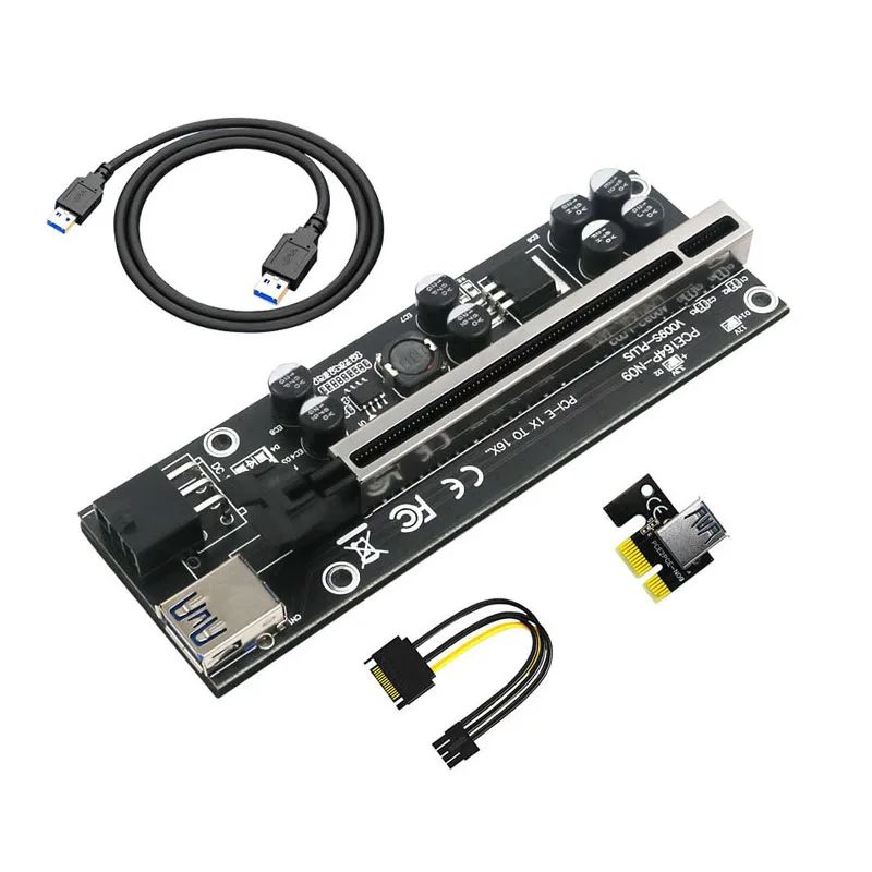 PCIE Riser 009S Plus Cabo Riser PCI Express X16 GPU Riser untuk Kartu Video 6 Pin Daya 60CM Kabel USB 3.0 untuk Penambang Bitcoin Pertambangan
