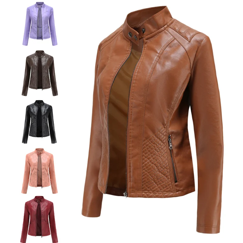 Women\'s Leather Jacket Pimkie PU Leather Motorcycle Jacket fashion Jacket Slim Women\'Soft Leather Large Size S-XXXL