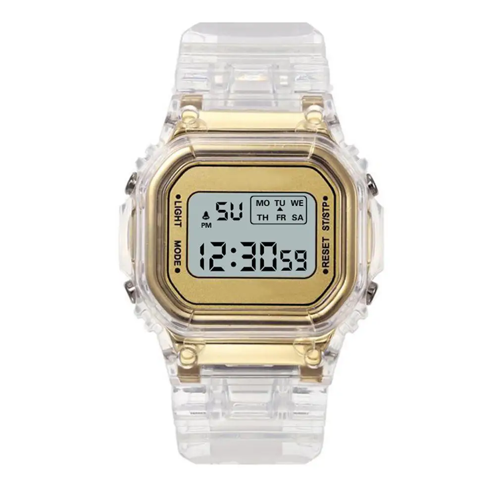 Fashion Men Women Watches Gold Casual Transparent Digital Sport Watch Lover\'s Gift Clock Children Kid\'s Wristwatch Female Clock