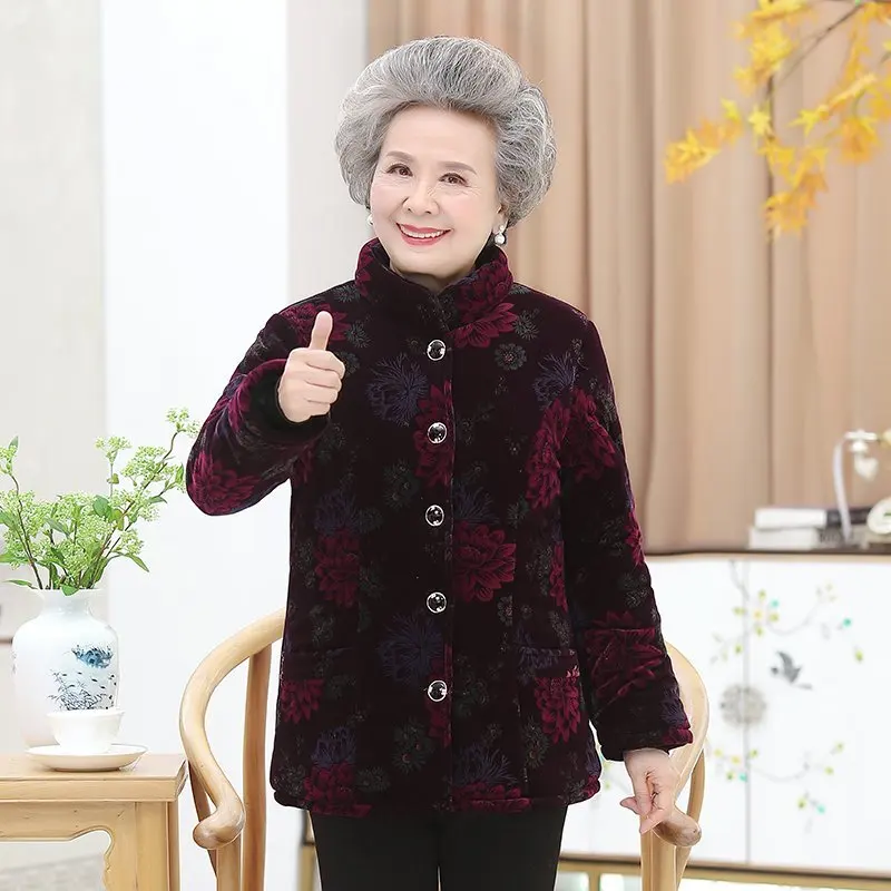 Plus Size 5XL Coat Elderly 60-80 Women Clothing Winter Warm Jacket Women\'s Short Overcoat Parkas Outerwear Grandmother Outfit