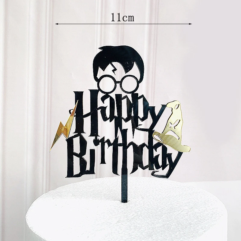 Dunkle Cartoon alles Gute zum Geburtstag Acryl Kuchen Topper süßer Junge Hexe Kuchen Topper für Kinder Geburtstag Party Kuchen Dekorationen Baby Dusche – Detail 5
