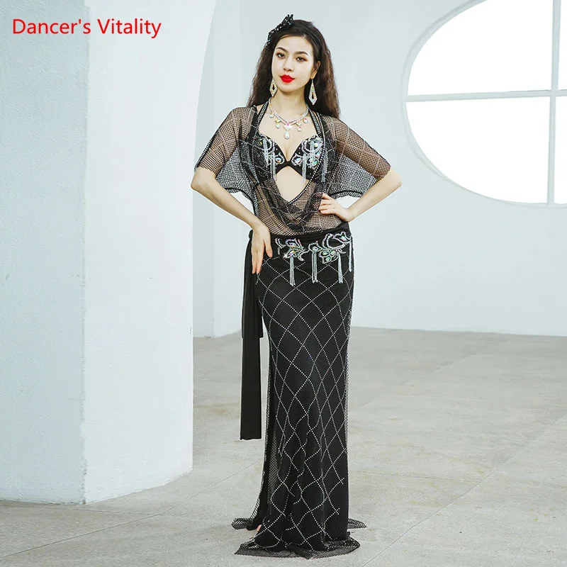 Belly Dance Performance Clothing for Women Bellydance Bra+robe+headdress+belt+skirt 5pcs Oriental Shaabi Baladi Stage Dance Wear