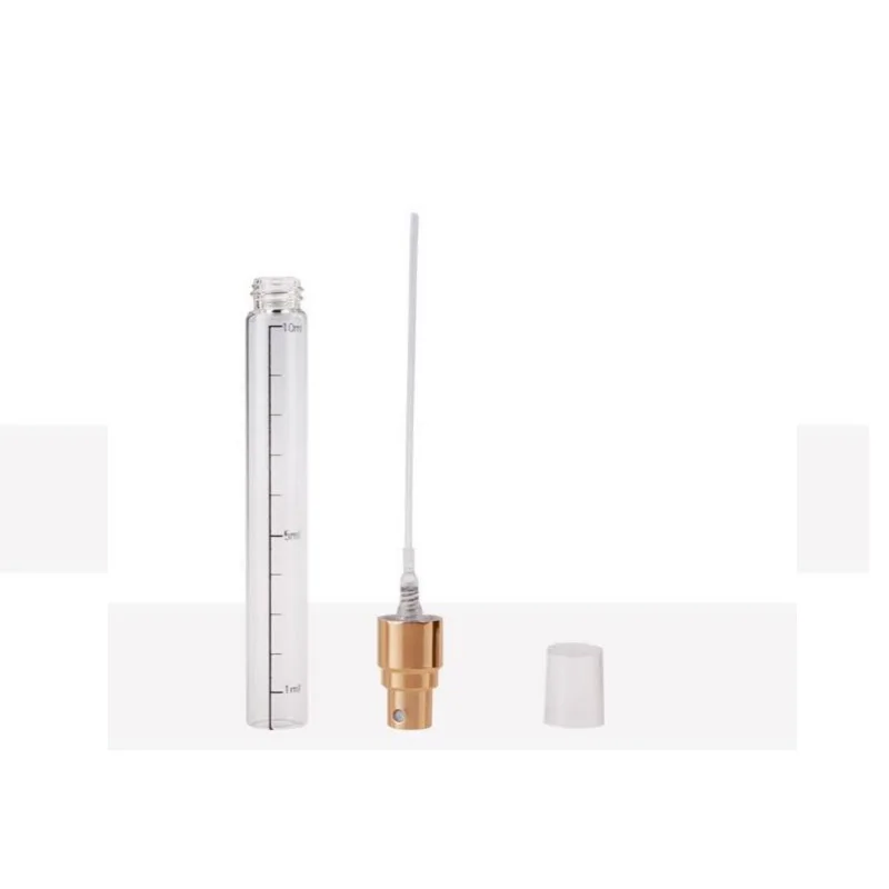 10 ml leere Glasparfümflasche, transparente Sprühpumpenfläschchen mit Skala, Zerstäuber, kosmetische, adstringente, nachfüllbare Flasche, 50 Stück