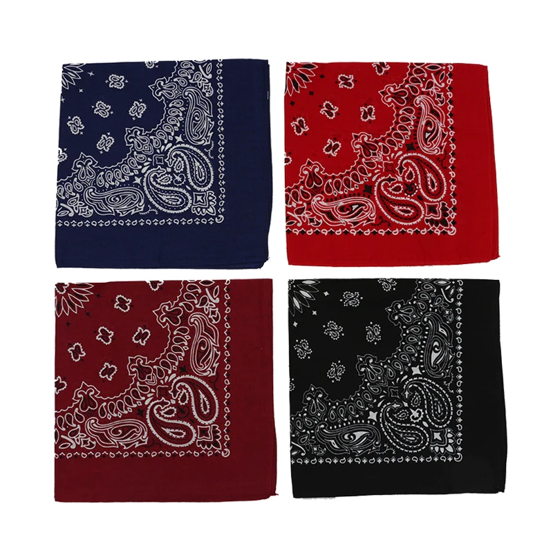 Lenço quadrado de algodão para homens e mulheres, faixa de cabelo bandana, motos paisley, vermelho escuro, marinho, preto, faixa de hip-hop