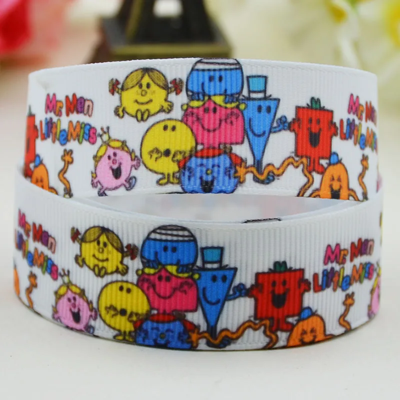 22mm 25mm 38mm 75mm Ruban satin the Mr. Men Cartoon Character printed Grosgrain Ribbon party decoration 10 Yards Mul076