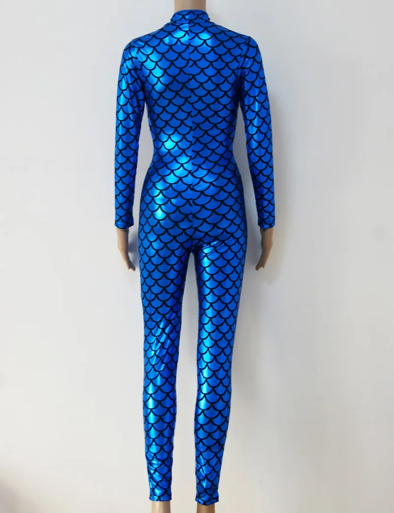 Women Sexy Shiny Mermaid Pole Dance Jumpsuit Faux Leather Snakeskin Print Latex Catsuit Fetish Erotic Bodysuit Nightclub Costume