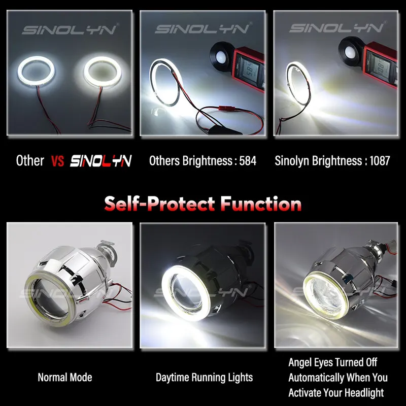 Sinolyn 2.5 Inch Angel Eyes Mini Projector Lenses For Headlights H7 H4 Bi Xenon Full Kit For Car Lights Accessories Motorcycle
