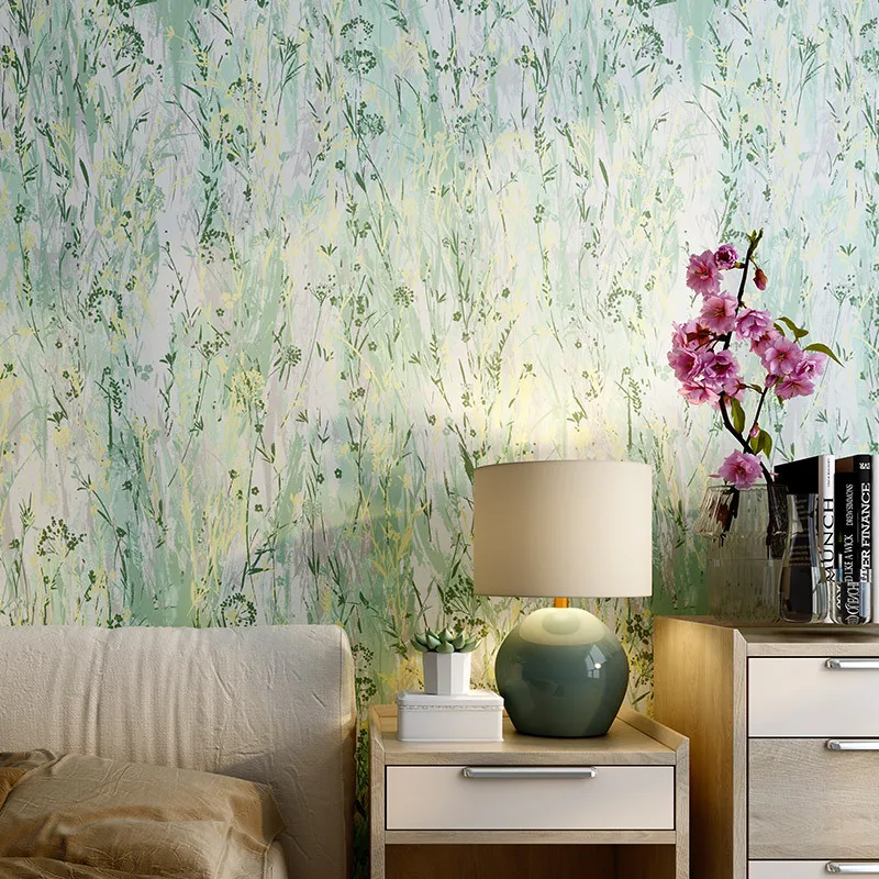 Green garden flowers purple wallpaper living room bedroom clothing store modern simple fresh Nordic style wallpaper