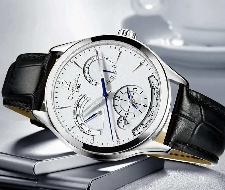 CARNIVAL New Dual Time Zone Watches for Men Automatic Multifunction Men Mechanical Wristwatches Sapphire Calendar Montre Homme