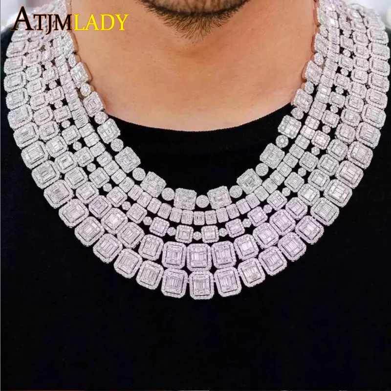 

wholesale iced out bling cz cluster tennis chain choker necklace hip hop fashion 5A clear cubic zirconia mens cool jewelry