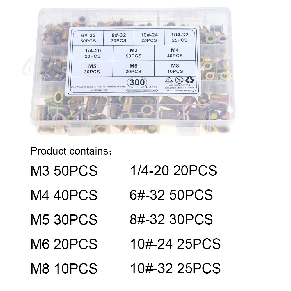 300ピース/箱M3 M4 M5 M6 M8ヘッドリベットナットセットナット挿入revetingマルチサイズリベットナットのためのリベットナット銃パワーリベットツール