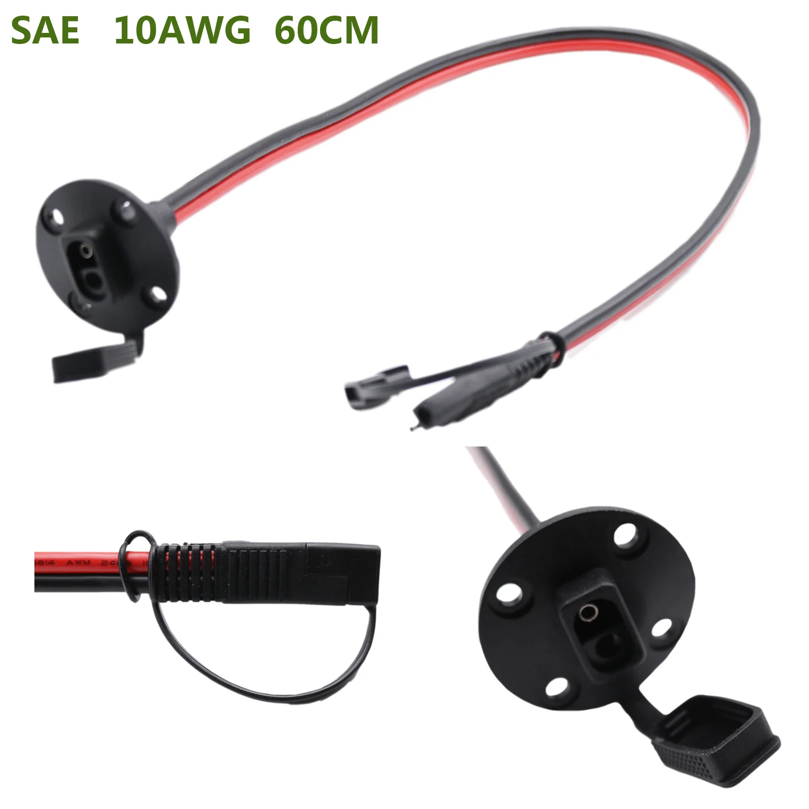 60cm 10AWG SAE To 2 Pin Quick Connect Disconnect with Cap Power Automotive Weatherproof Solar Panel Mount Cable with Screw Holes