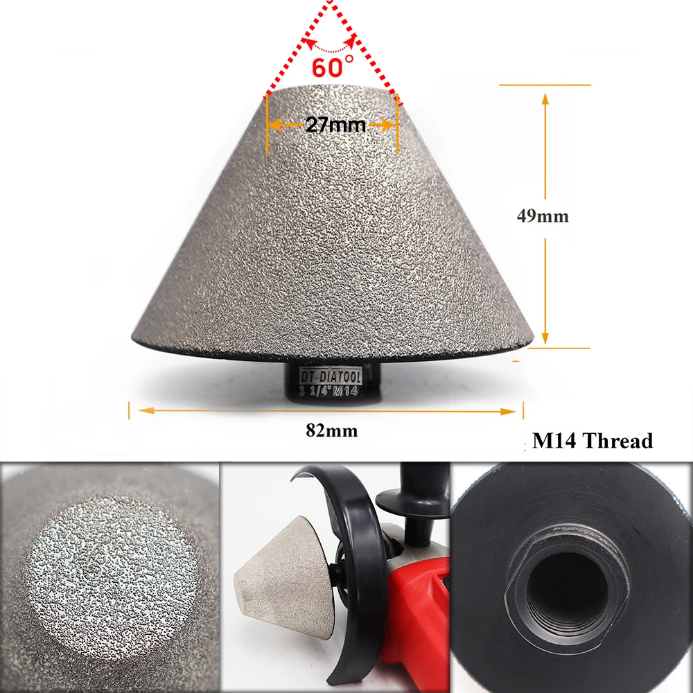 Carregador de mão com 2 peças, diâmetros 50/82mm, fresagem a vácuo diamante, chanfro, pontas para bancada em pedra, azulejo, 5/8-11 ou m14