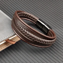 2025 Charm MingAo Punk Men's Stitch Leather Homme BraceletsStainless Steel Bracelet Jewelry Items Dropshipping