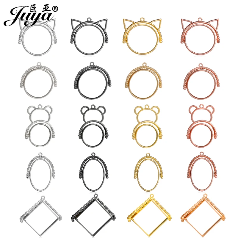 10PCS Metal Geometric Pendant Bezel For DIY Epoxy Resin Molds Jewelry Making Rotatable Blank Charms Setting Handmade Accessories