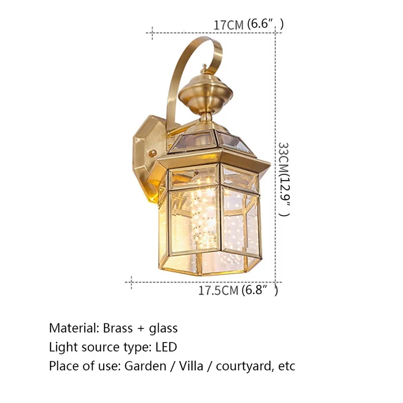 OULALA Retro Outdoor Brass Wall Lamp Waterproof IP65 Sconces LED Light for Home Porch Courtyard