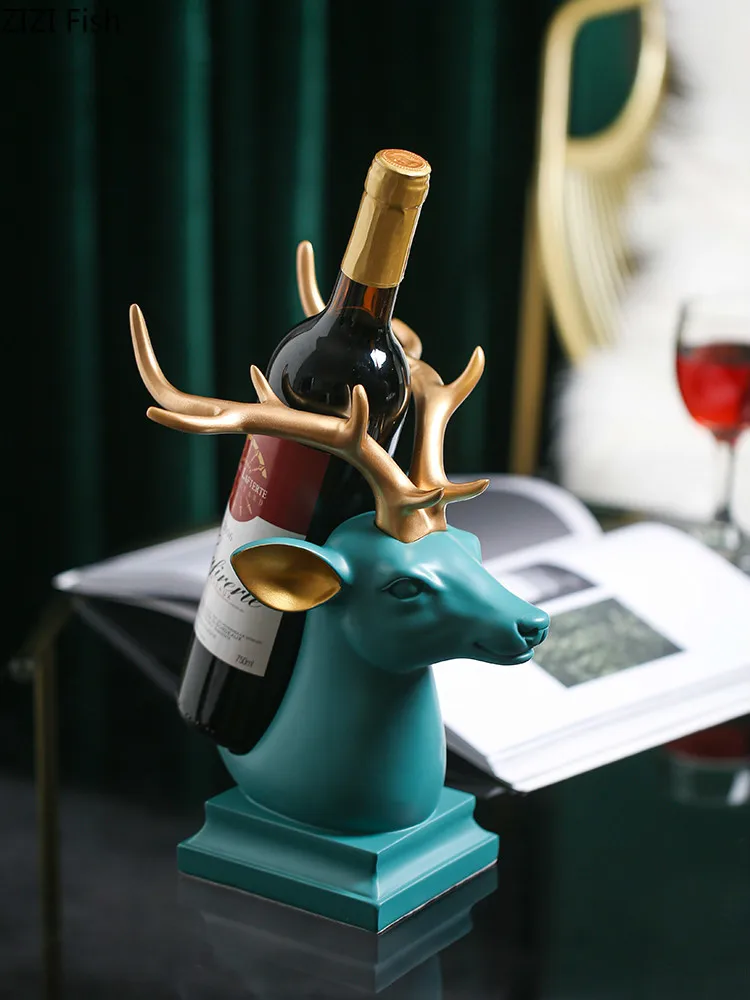

Resin Simulation Animal Deer Head Wine Rack Storage Rack Wine Glass Holder Animal Head Statue Modern Home Decoration Ornaments
