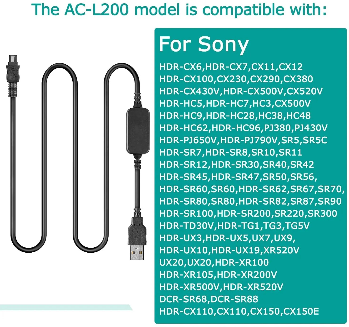 AC-L200 AC-L25A Mobile Power Bank USB Charger Cable for Sony Cyber-Shot Camera and Handycam DCR-IP/DVD/HC/SR/PC HDR-HC/UX